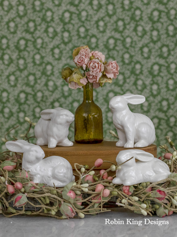 Set of Four Small Ceramic Rabbits