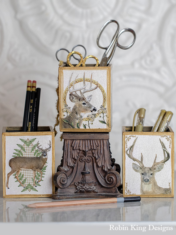 Whitetail Buck Set of Three Pencil Holders Rectangle