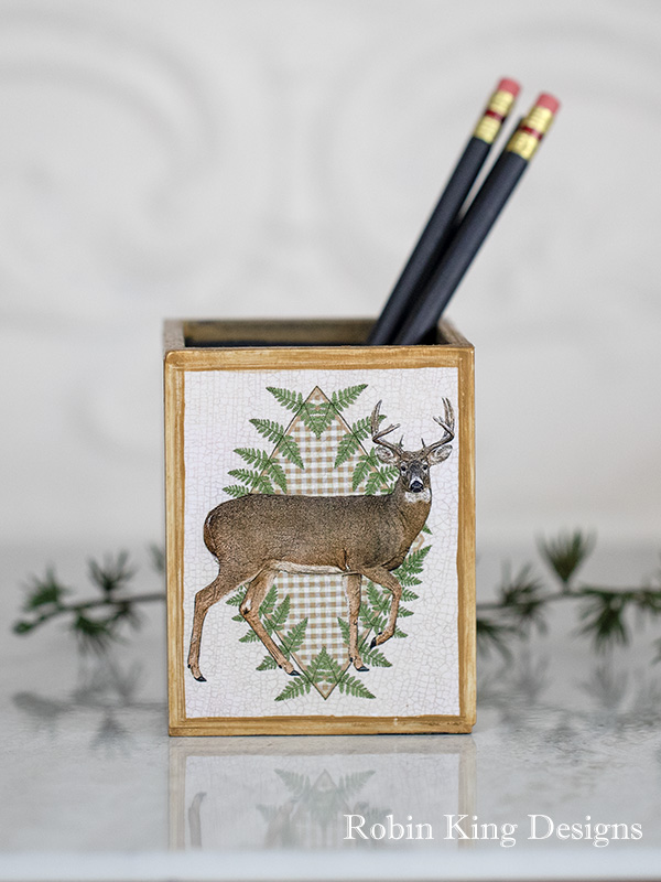 Whitetail Buck on Plaid Pencil Holder Rectangle