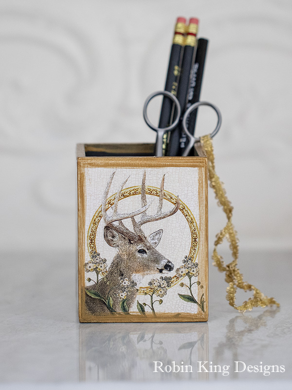 Whitetail Buck and Flowers Pencil Holder Rectangle