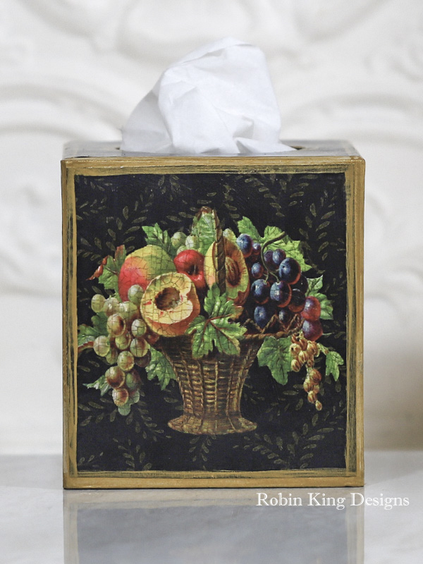 Basket of Fruit Tissue Box Cover Black