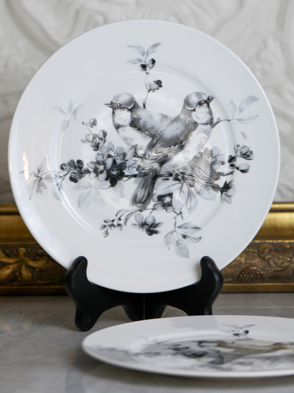 Black and White Bird Plates by Pasadena Blackbirds Gracie Bone China