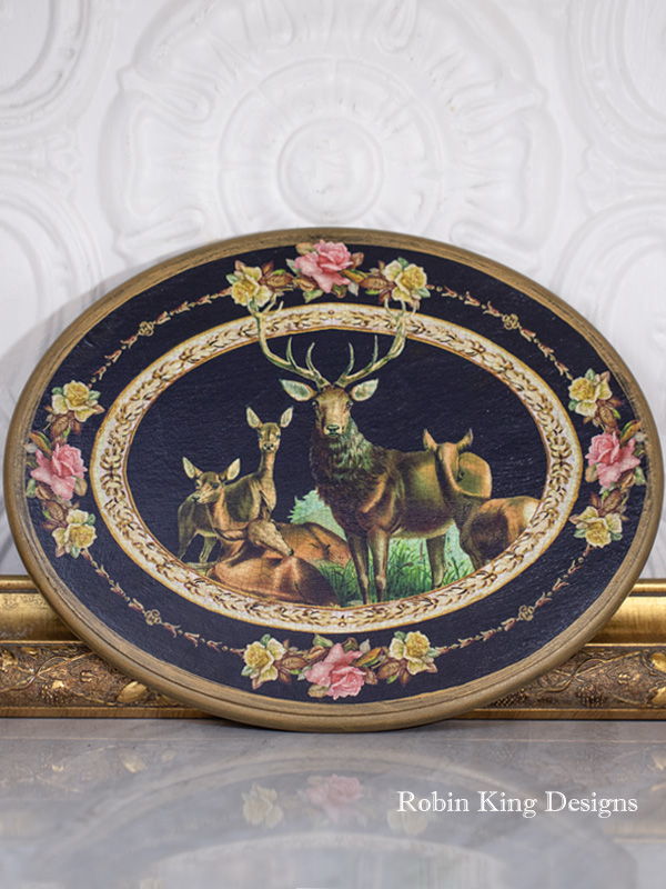 Deer Family with Roses Oval Plaque 11 by 14 Inches