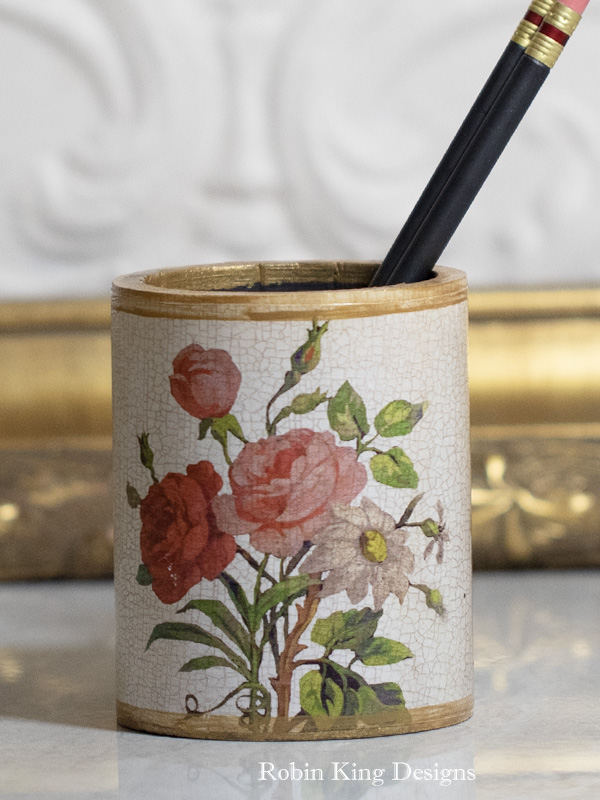 French Roses Pencil Holder Round Ivory