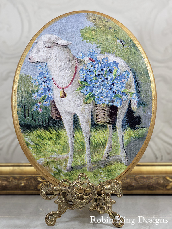 Lamb with Flowers Baskets Oval Plaque 11 by 14 Inches