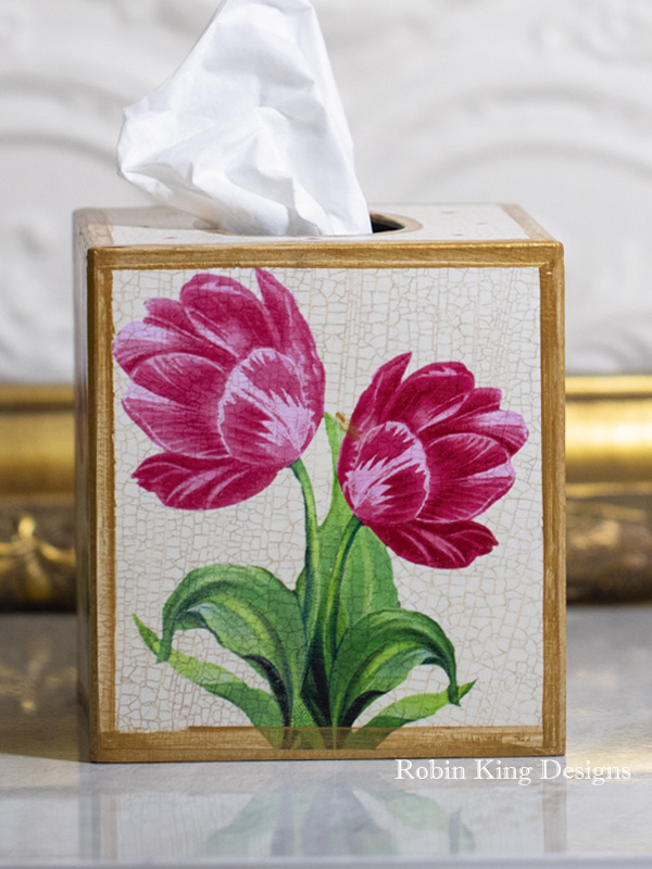 Pink Tulips Tissue Box Ivory