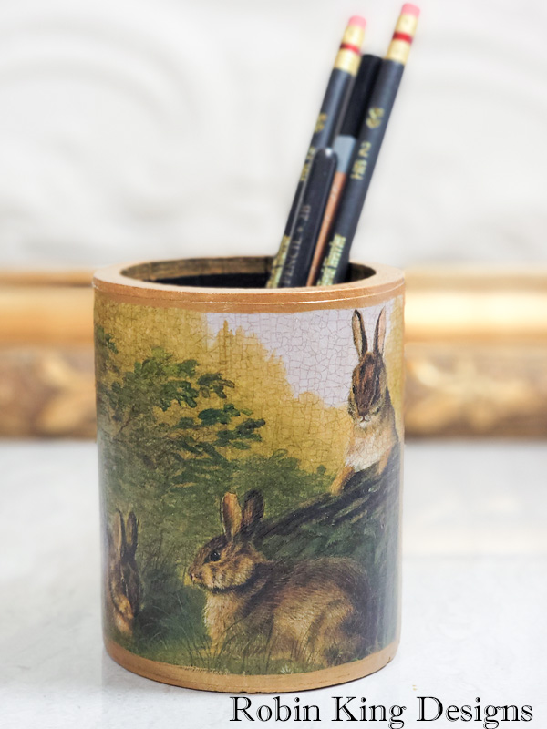 Rabbits Near Log Round Pencil Holder